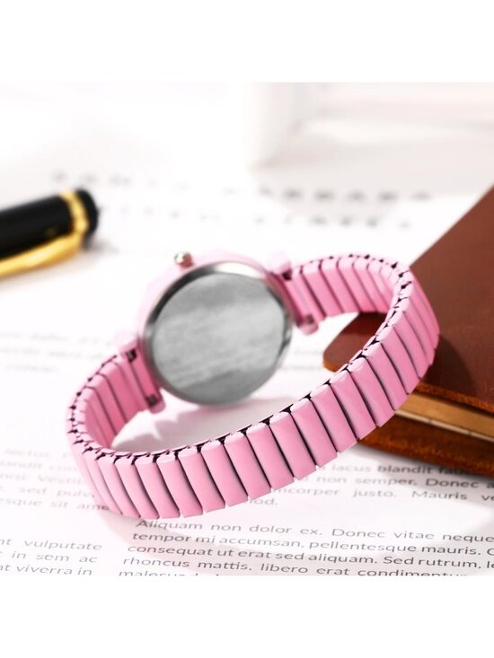 Unisex Pink Analog Quartz Stretch Band Elastic Stainless Steel Expansion Watch main image 4